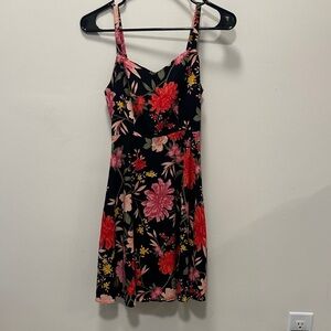 Old Navy Black Dress with Red and Pink Floral Design